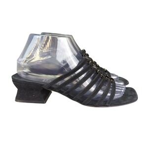 Stuart Weitzman Black Suede‎ Strappy Jeweled Heels Sandals Size 8M Women